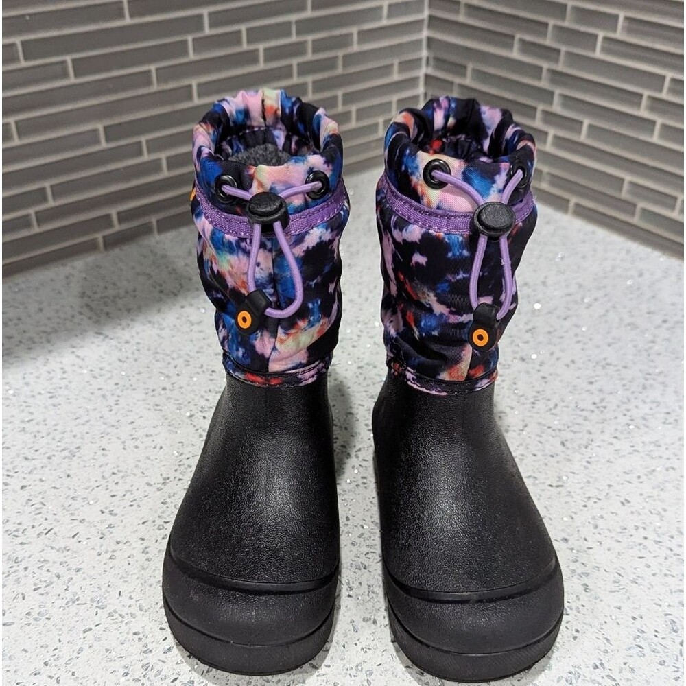 Bogs Kids Girls Snow Shell Waterproof Rain Snow Boot Black Purple Cosmos Size 11 - Picture 4 of 9